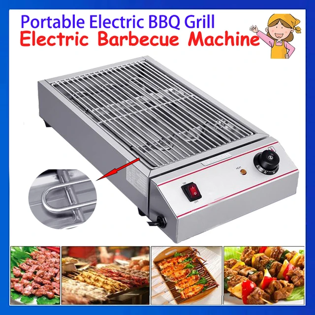 Electric Countertop Grill 2800W Portable Smokeless Barbecue Oven Griddle  Stainless Steel Indoor Outdoor with Pan 110V US