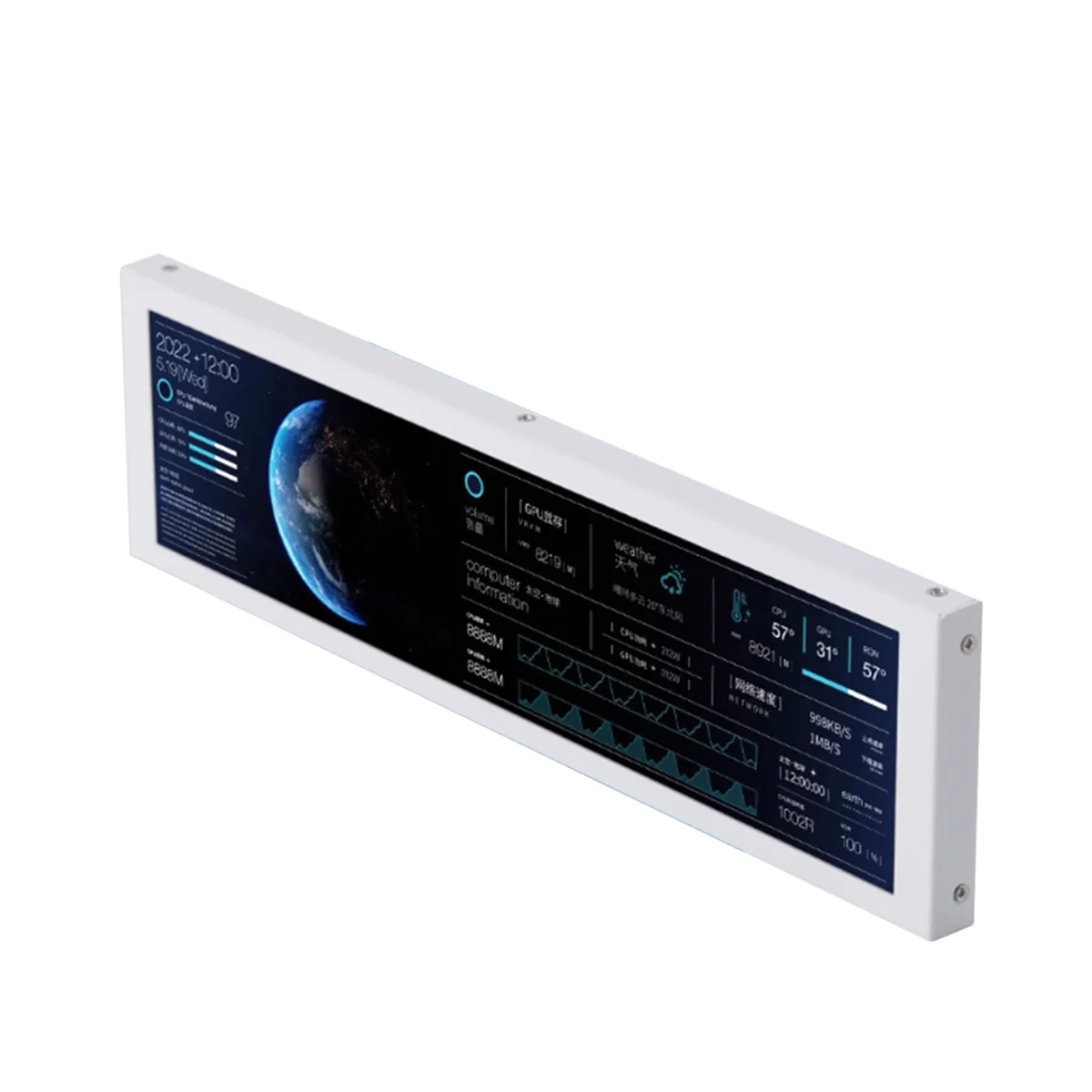 A10I Turing 8.8인치 IPS 타입-C 보조 모니터 - USB 인터페이스를 통한 CPU GPU RAM 모니터링을 위한 스마트 디스플레이 케이스 (화이트)