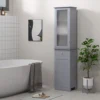 Kleankin Slim Bathroom Storage Cabinet, Tall Bathroom Cabinet, Narrow Linen Tower with Acrylic Door, Drawer and Shelves, Gray 2