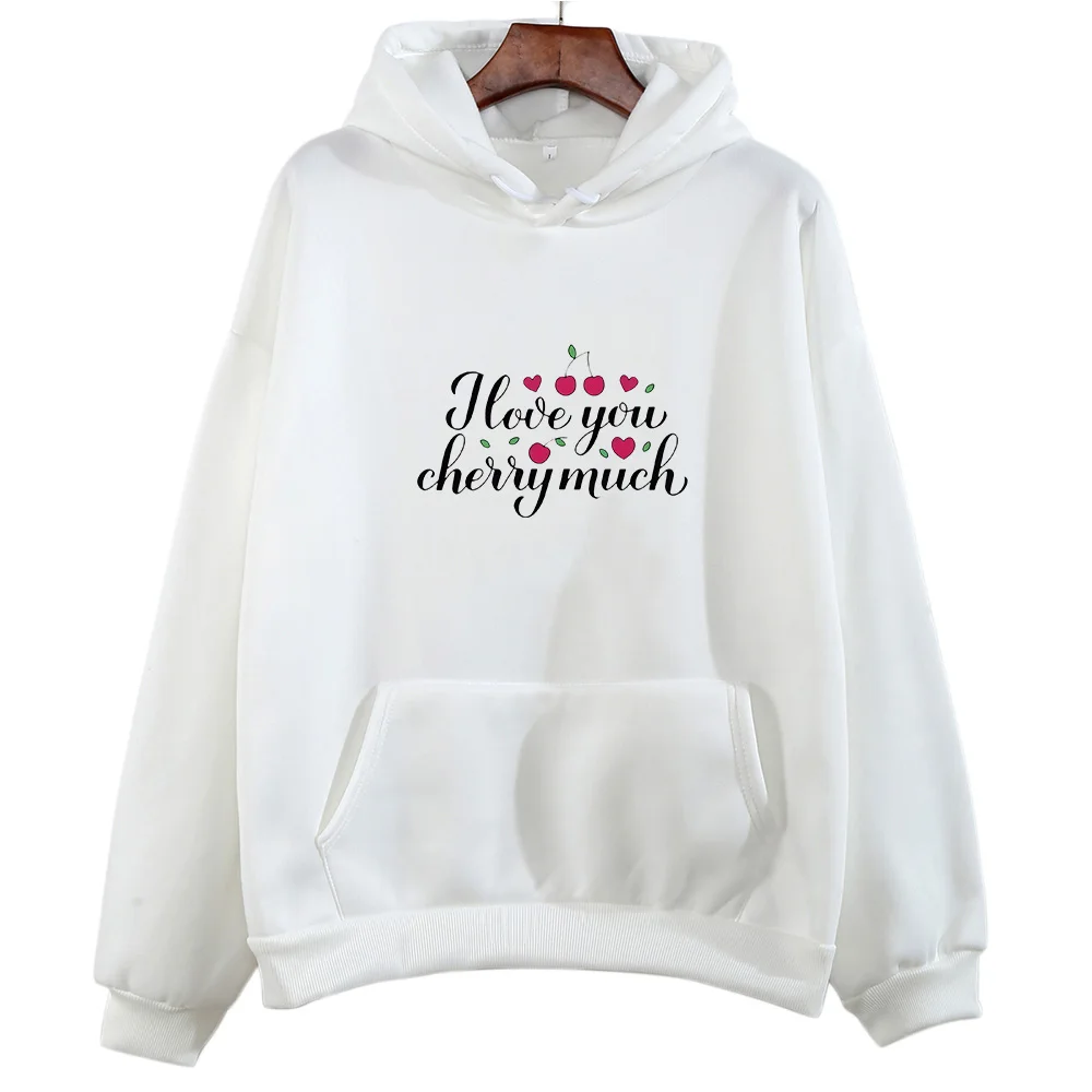 

I Love You Cherry Much Print Hoody Women Cute Couple Clothes Autumn Fleece Casual Sweatshirts Regular Slight Strech Pullovers