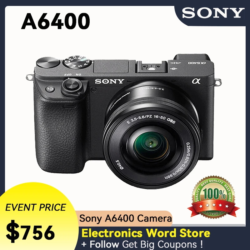 Cámara Digital sin espejo Sony Alpha A6400 e-mount, lente de 16-50mm, Sony  A6400 cámara compacta, fotografía profesional