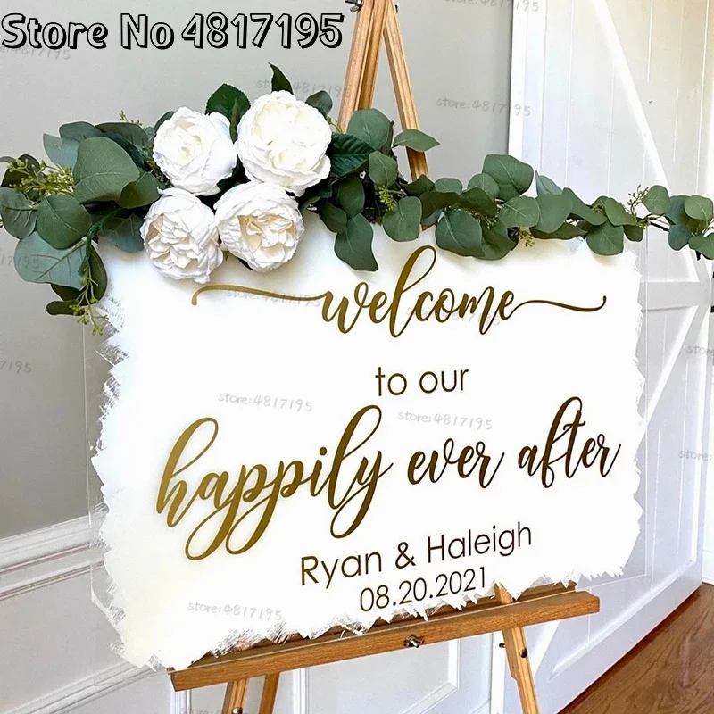 VWAQ 'Welcome To Happily Ever After' Wedding Wall Decal - Silver Vinyl Quote, 18H X 24W, Bride & Groom Decor