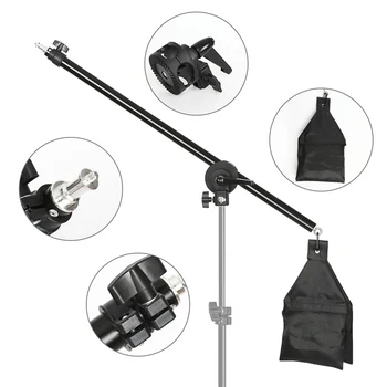Supporto per treppiede leggero da 2 m per studio fotografico con braccio a sbalzo da 135 cm e sacchi di sabbia vuoti per la fotografia che supportano l'illuminazione Softbox