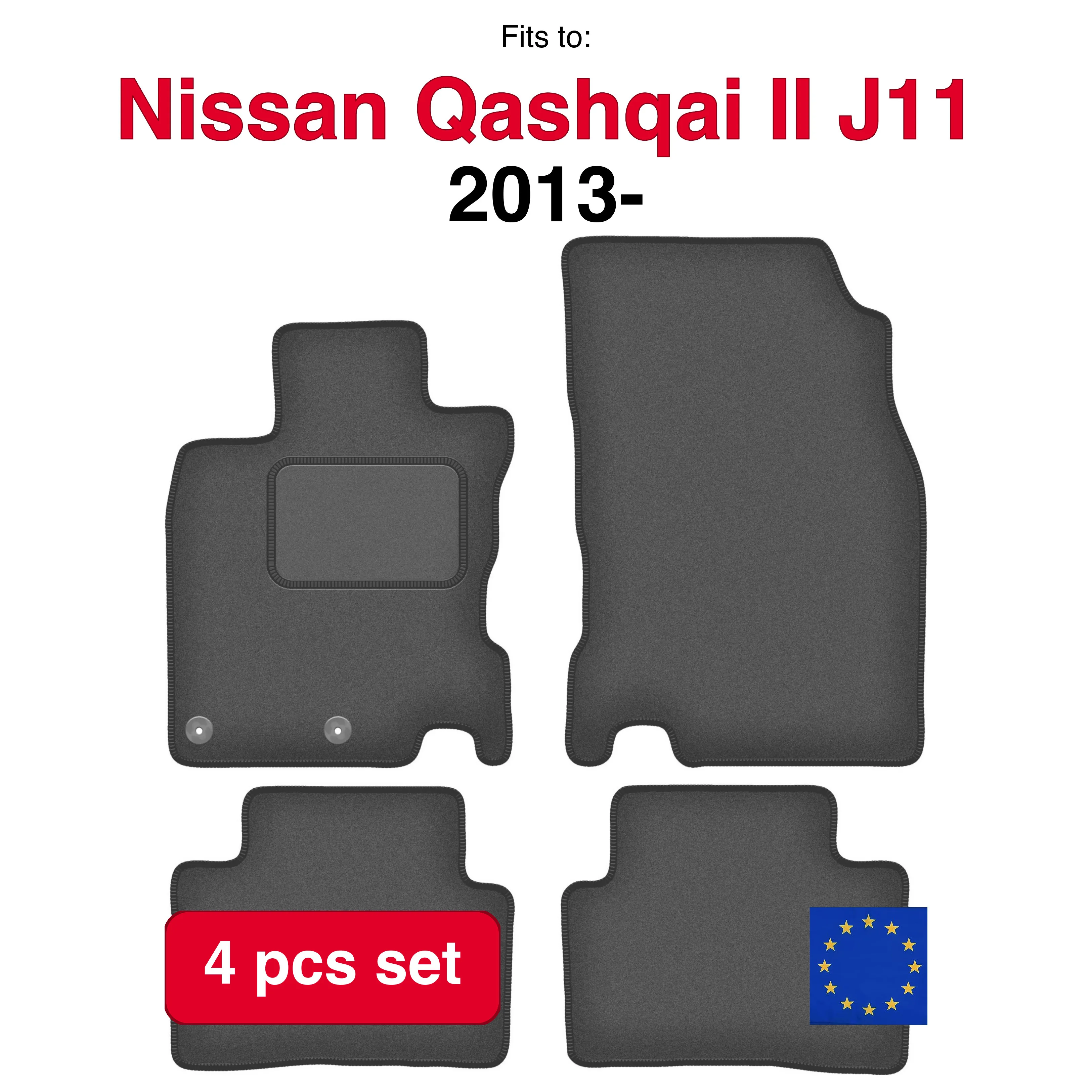 Alfombrillas 100% Ajustadas Para Nissan Qashqai 2 J11 2014-2021 - Juego De 4, Negro, Con Fijación