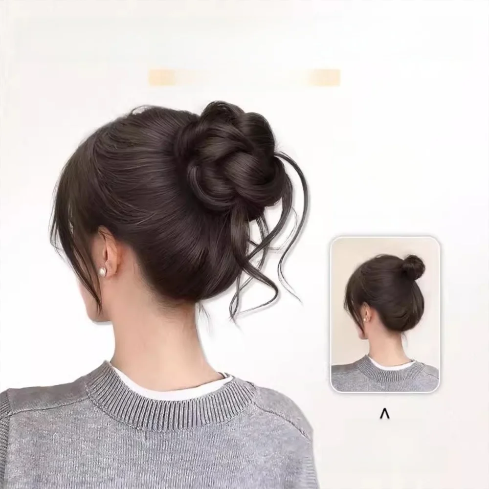 Neue synthetische Haarknoten-Klauenklammer, flauschig, braun, schwarz, Dutt-Kopf-Perücke, natürliche Perücke, Haarspange für Damen – Detail 10