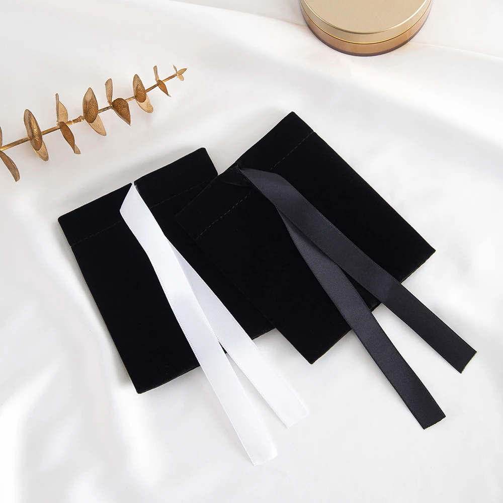 5 Stücke Schwarz Schmuck Samt Schleife Tasche Ohrring Ring Anhänger Armband Headset Telefon Verpackung Beutel Hochzeit Gefälligkeiten Tasche Organizer – Detail 8