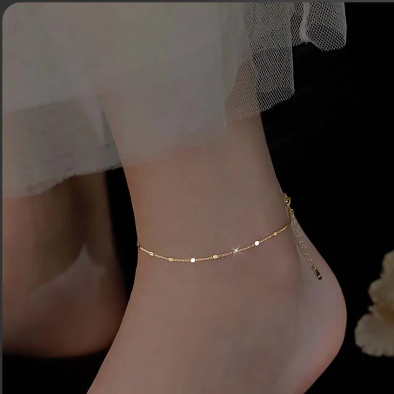 Silver Anklet Bracelet Ankle Chains Bead Bracelet Beads Anklet Fashion Accessories Transport Beads Anklets Bracelets for Women Beach Thin Chain Party Jewelry Gifts