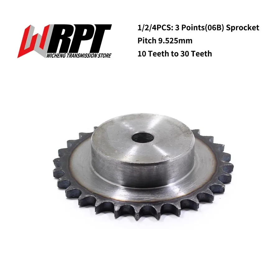 

1/2/4PCS 3 Points 06B Industrial Sprocket 10-30 Teeth Craft Hole Tooth Surface Quenching Pitch 9.525mm CNC Transmission Parts