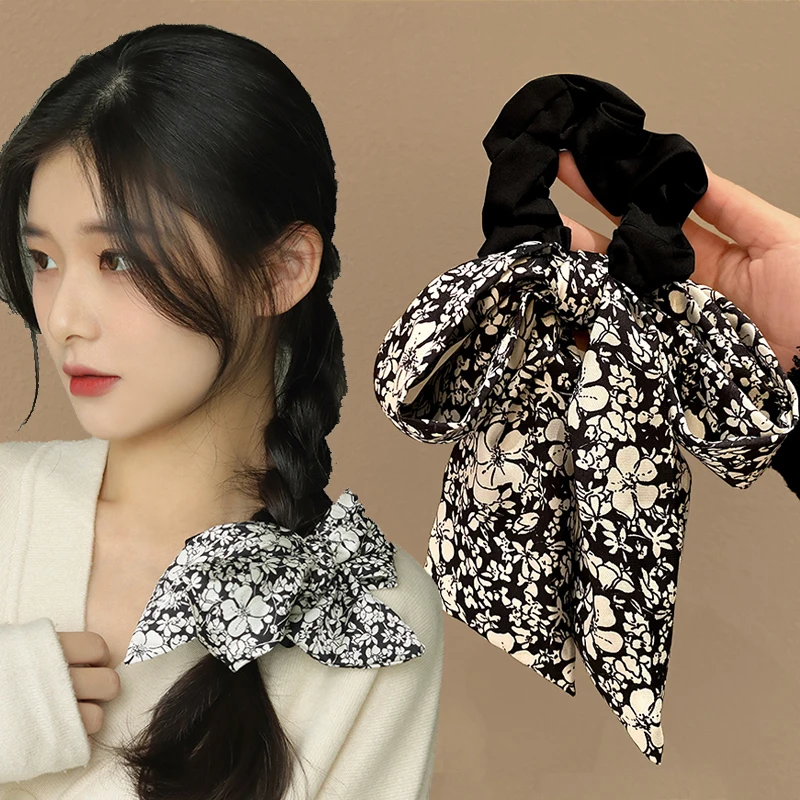 

Pastoral Style Floral Print Hair Rope French Bowknot Elegant Elastic Hair Ties Women Girls Fairy Accessories