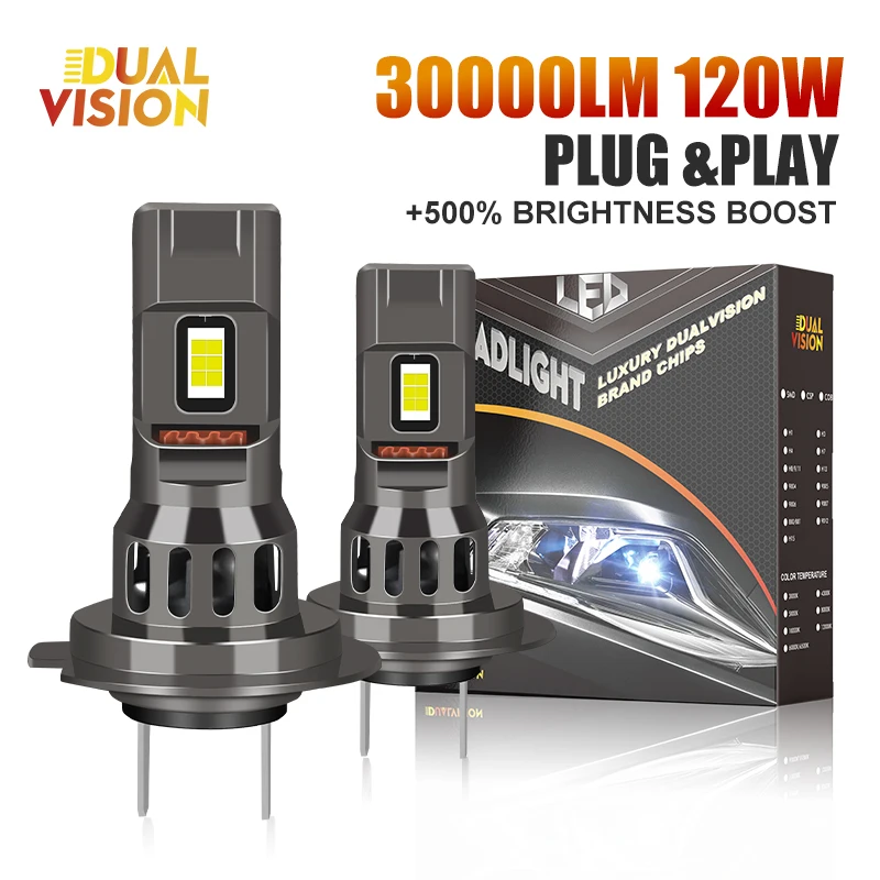 120W 30000LM H7 Led Car Headlights Bulb Canbus For VW Led Fog Lights Mini Fan 5580 CSP Chip Wireless HeadLamp 6000K 12V