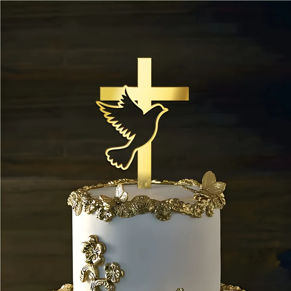 ‘On Your Confirmation’ Cake Topper – Gold Glitter Dove & Cross Design For Baptism, Communion, Christening - View #5