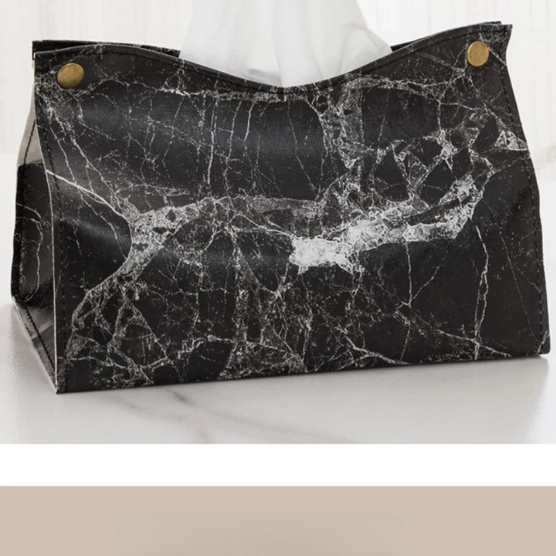 Marble Pattern PU Tissue Storage Box, Nordic Ins Dining Table, Coffee Table, Car Drawer Box, Wholesale 6