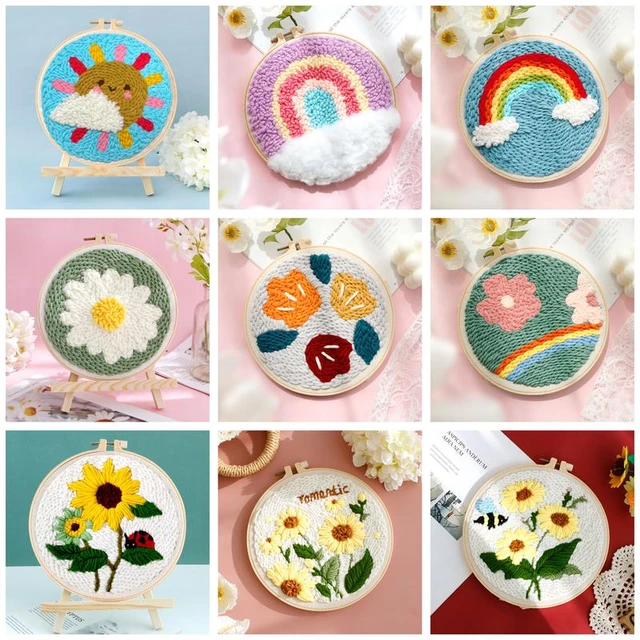 CHENISTORY DIY Punch Needle Embroidery Kit Flowers Rainbow Unique Gift Set  Kill Time Handicrafts For Adults Kids Beginner - AliExpress