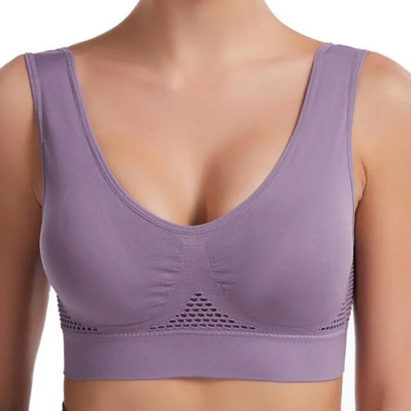 S-7XL Plus Size Grid Air Holes Bra sports without underwire Women's Underwear Shock-proof Yoga Running Brassiere Hollow out Vest 5