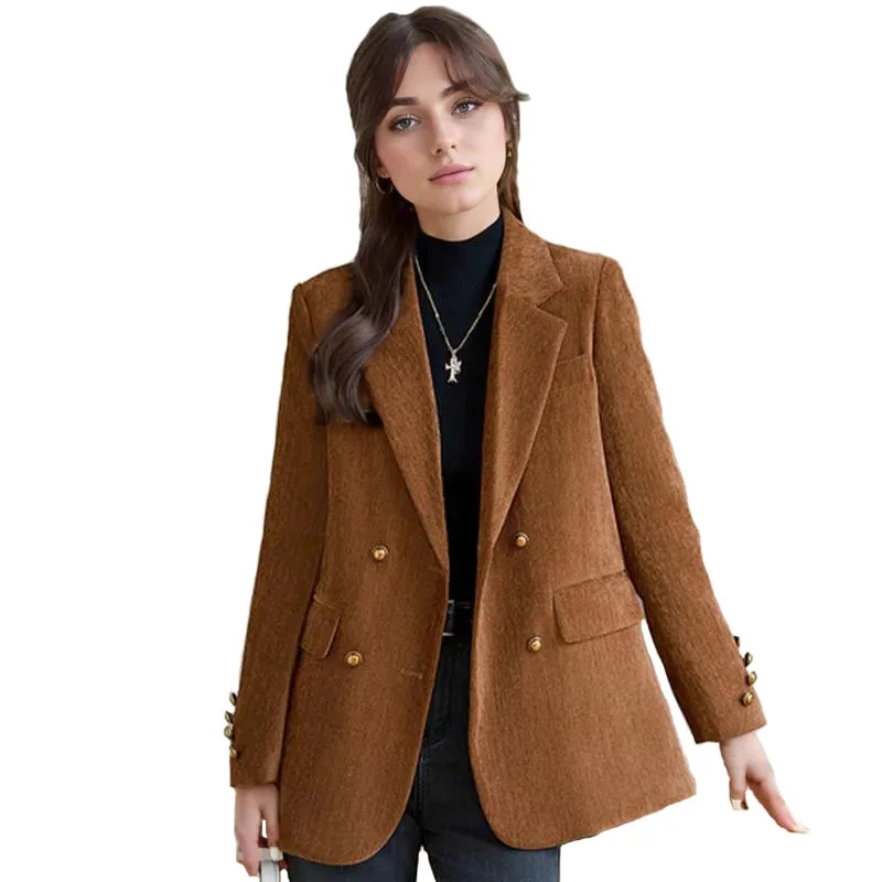Autumn Winter Thick Blazer Jackets Woman Clothing 2024 Turn Down Collar Vintage Coats Outerwears Elegant Ladies Jaqueta Feminina
