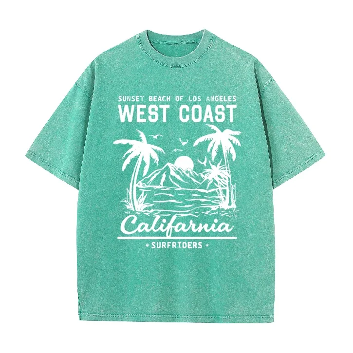 Palm Tree Graphic Slogan Black Round Neck Casual T-shirt