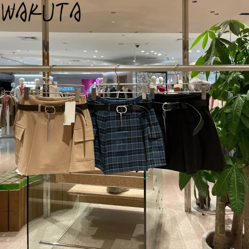 

Wakuta Japan A-line Solid Sweet Skirt Shorts High Waist Ruched Belt Casual Woman Pants Moda All-match Elegant Mujer Pantalones