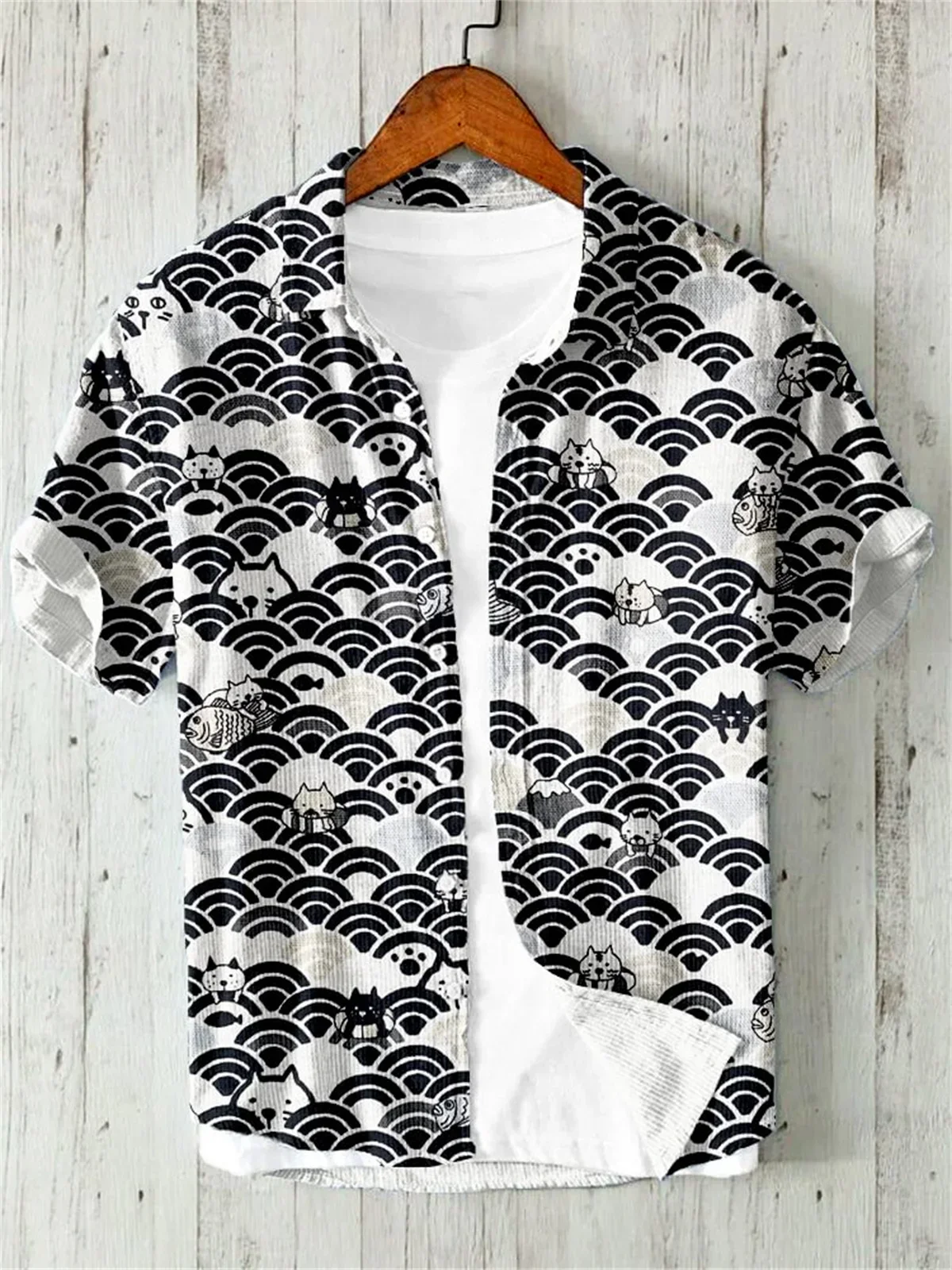 3D Printing Hawaiian Style Short Sleeve Shirt, Japanese Art Linen, Comfortable Loose Casual Flip Collar Shirt, Plum Blossom 2