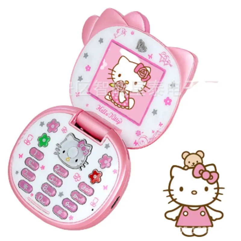 New 2023 Kawaii Sanrioed Hello Kitty Flip Phone Cartoon Cute Children
