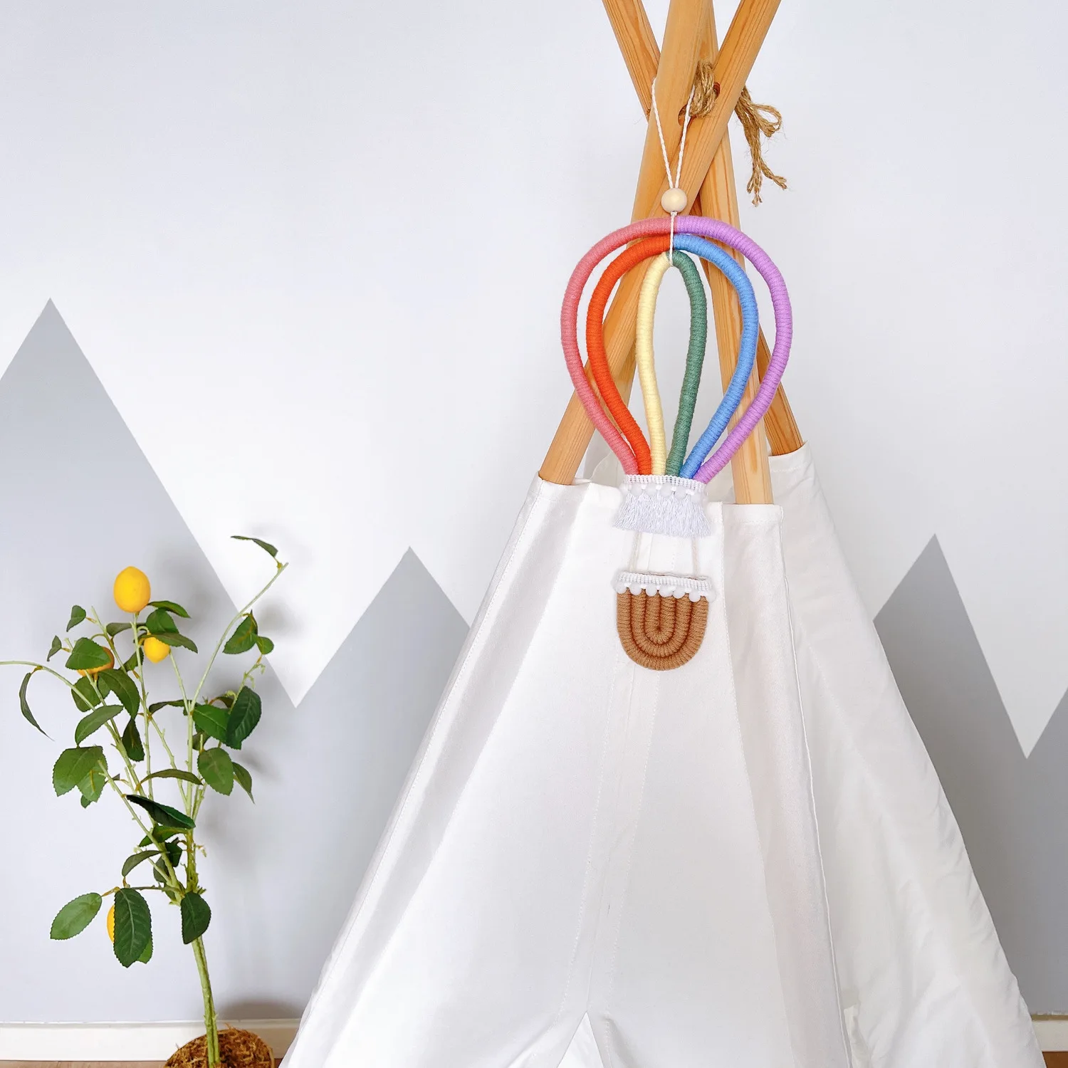 Wall Hanging Ornaments Pendant Nordic Woven Hot Air Balloon Baby Kids Room Macrame Rianbow Tapestry Nursery Decoration