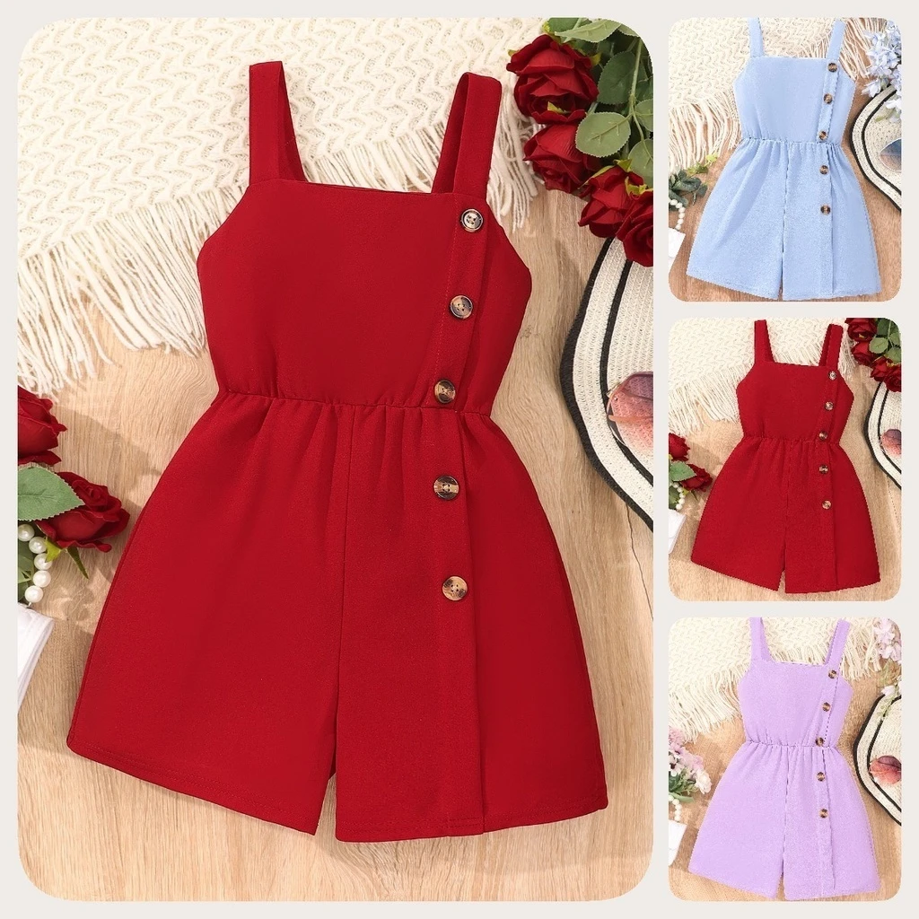 Kids Outfits Jumpsuit Kids Girl Overalls Summer Sling Cute Solid Color Casual Beach Party Clothes 8 9 10 11 12 Years Old