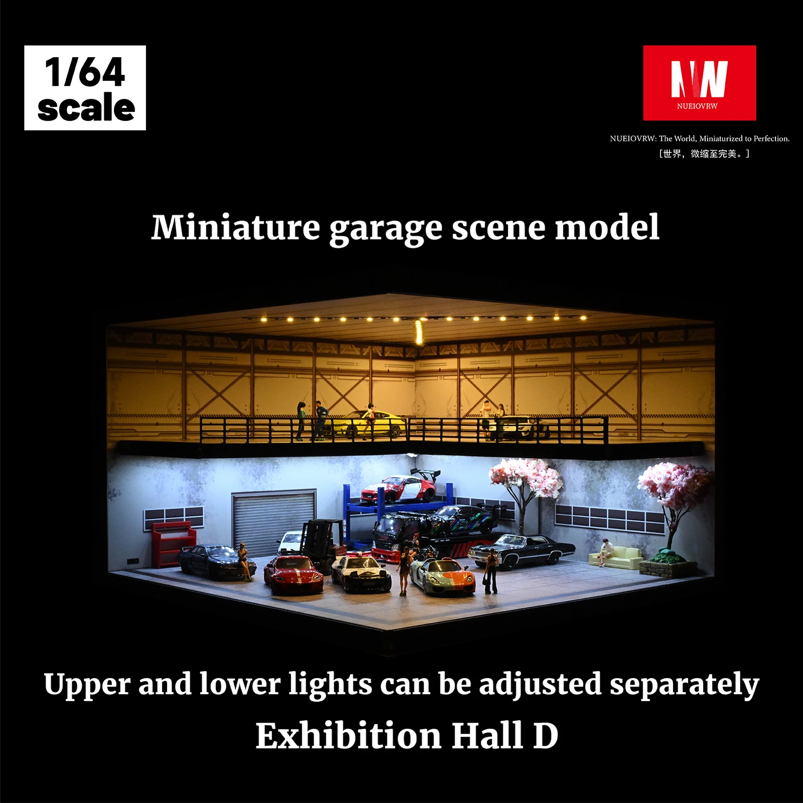 Diorama 1/64 Garage Model LED Lighting Car Showroom Scene Display