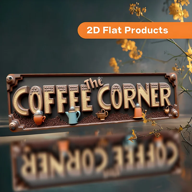 2D Flat Metal Wall Sign, Vintage "The Coffee Corner" - Rustic Farmhouse Cafe Sign, Durable Aluminum Cafe Decor with Pre-...