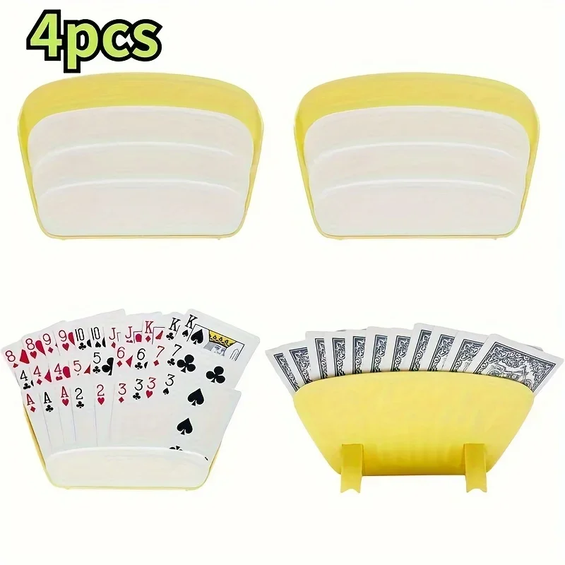 4-Pack Yellow PVC Card Holders for Playing Cards, Poker Party, Family Game Night, Card Game Accessories