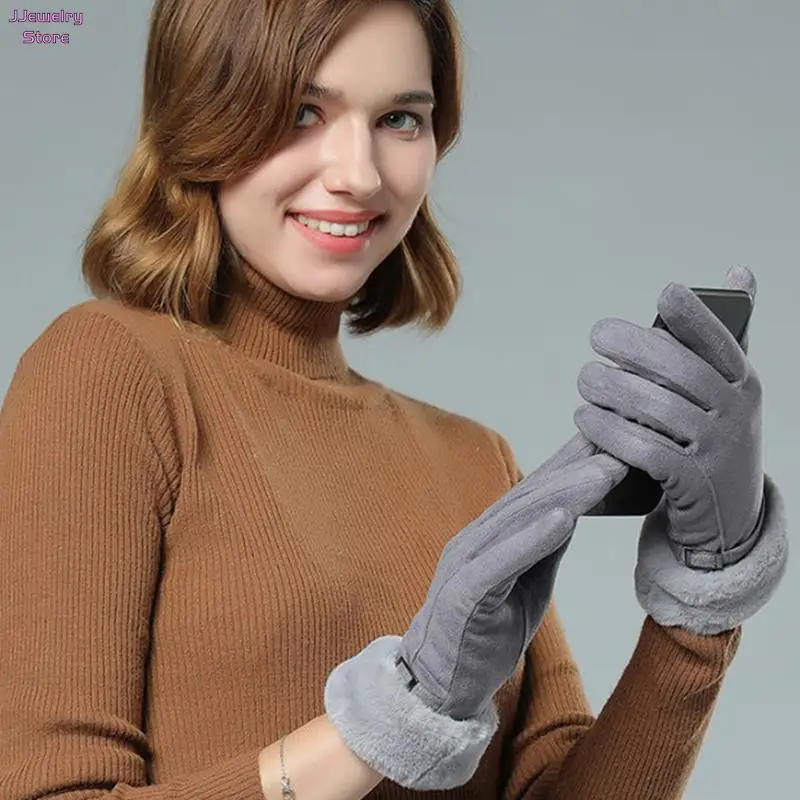 

1 Pair Women Gloves Autumn Winter Cute Furry Warm Mitts Full Finger Mittens Women Outdoor Sport Female Gloves Screen