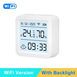 Smart Indoor Temperature & Humidity Sensor with Backlit Display and Voice Control Compatibility (WiFi Version-B)