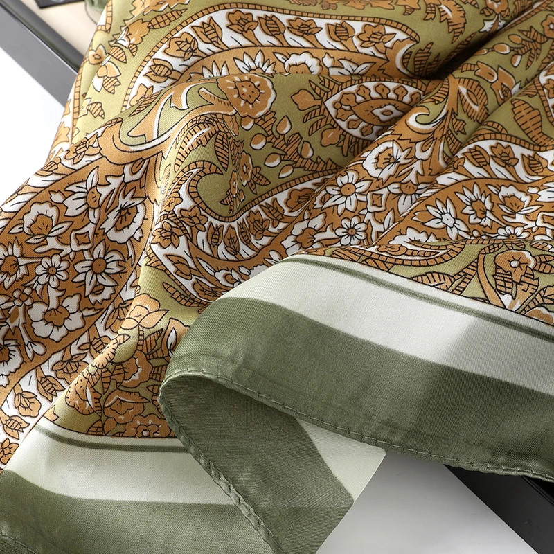 Luxus Platz Seide Haar Schal Frauen Neck Schalldämpfer Hijab Dame Schals Taschentuch Druck Weibliche ScarvesHead Bandana Bufanda – Detail 12