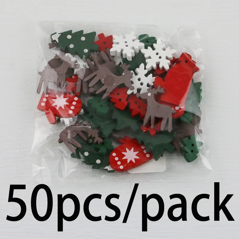 (50 Pcs/pack)Mini Christmas Tree Glove Chip Mixed Decorative Wood Chips Christmas Hanging Decoration Colorful Elk Gift Label
