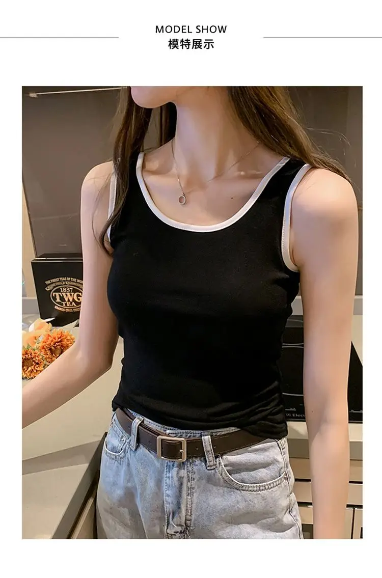 Sport Weste Baumwolle Tank Soft Top Für Frauen Sommer Outfits Enge Sexy Tank Top Gestrickte Unten Hemd Ärmelloses Top Für Oberbekleidung – Detail 3