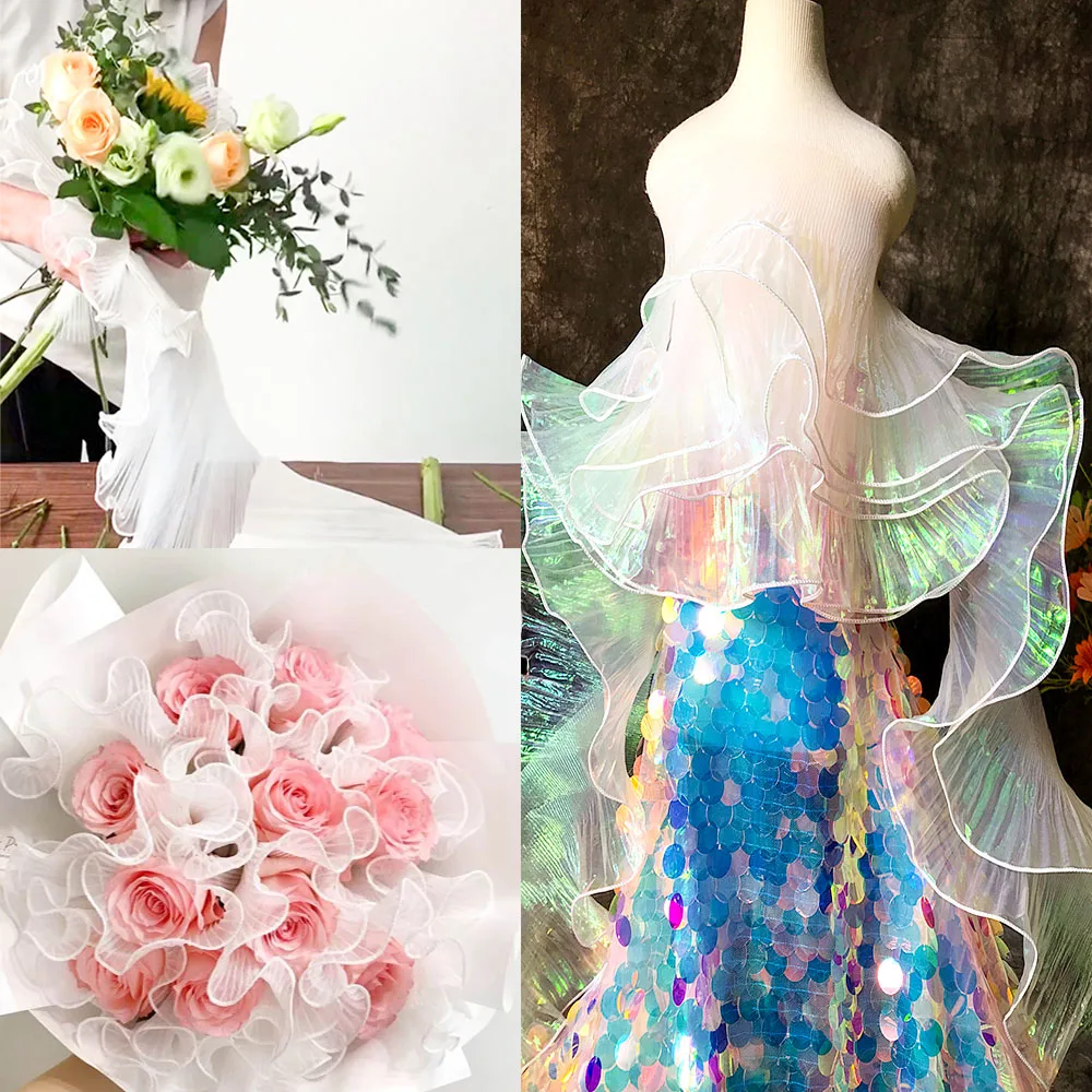 Pizzo Elastico In Chiffon Plissettato Bianco (1 Metro, Larghezza 15,2 Cm) Per Abiti Da Sposa, Decorazioni Fai Da Te E Cucito
