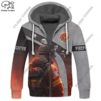3D printing customized name new firefighter pattern warm hooded thickened jacket zipper fleece hoodie winter jacket casual 2