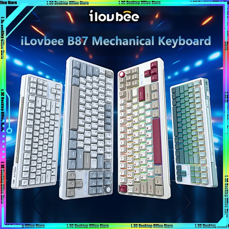 

ilovbee B87 Customized Mechanical Keyboard Rubber Tuotuo Tri-mode Bluetooth CNC Gasket RGB PBT Hot Swap PC Gamer Gaming Keyboard