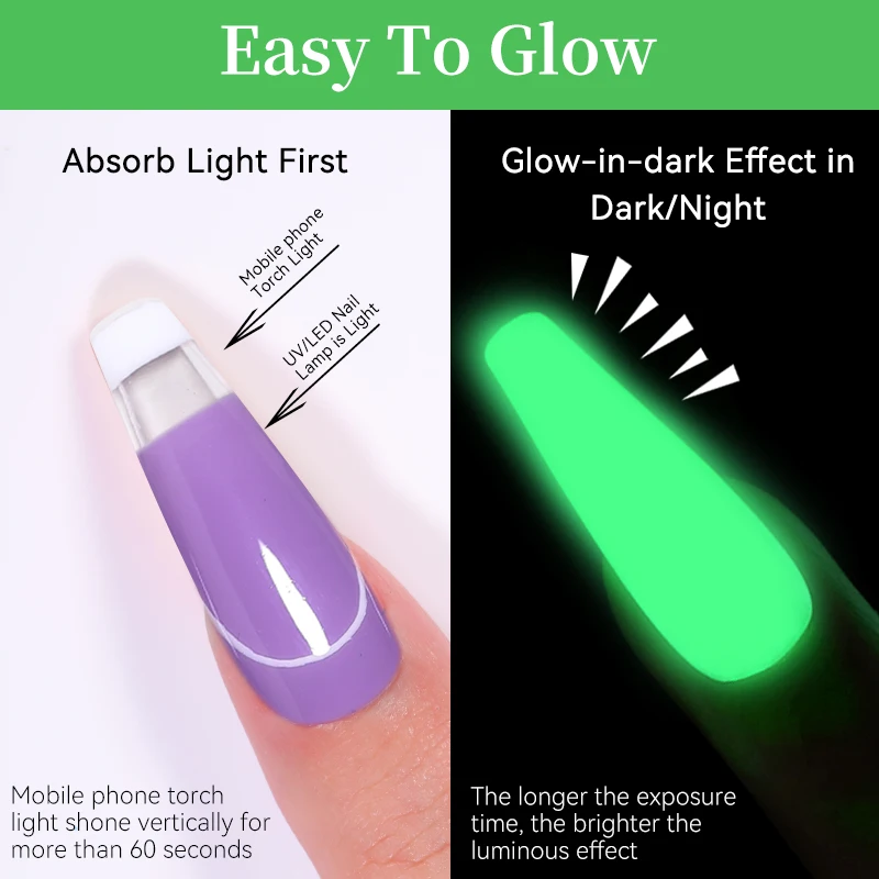 UR SUGAR 야광 탑 베이스 젤, 녹색 보라색 형광 네일 광택제, 반영구 흡수 UV LED 젤 네일 아트, 7ml