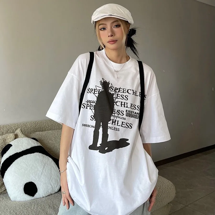 

Fashionable American Personalized Letter Printed T shirt Summer Korean Cotton Y2K Simple Loose Couple Hip Hop Oversized T shirt