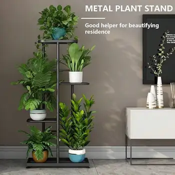 Plant Stand Indoor Outdoor Metal 4 Tier 5 Potted Multiple Flower Pot Holder ShelfPlanter Display Shelving Unit for Patio Garden 6