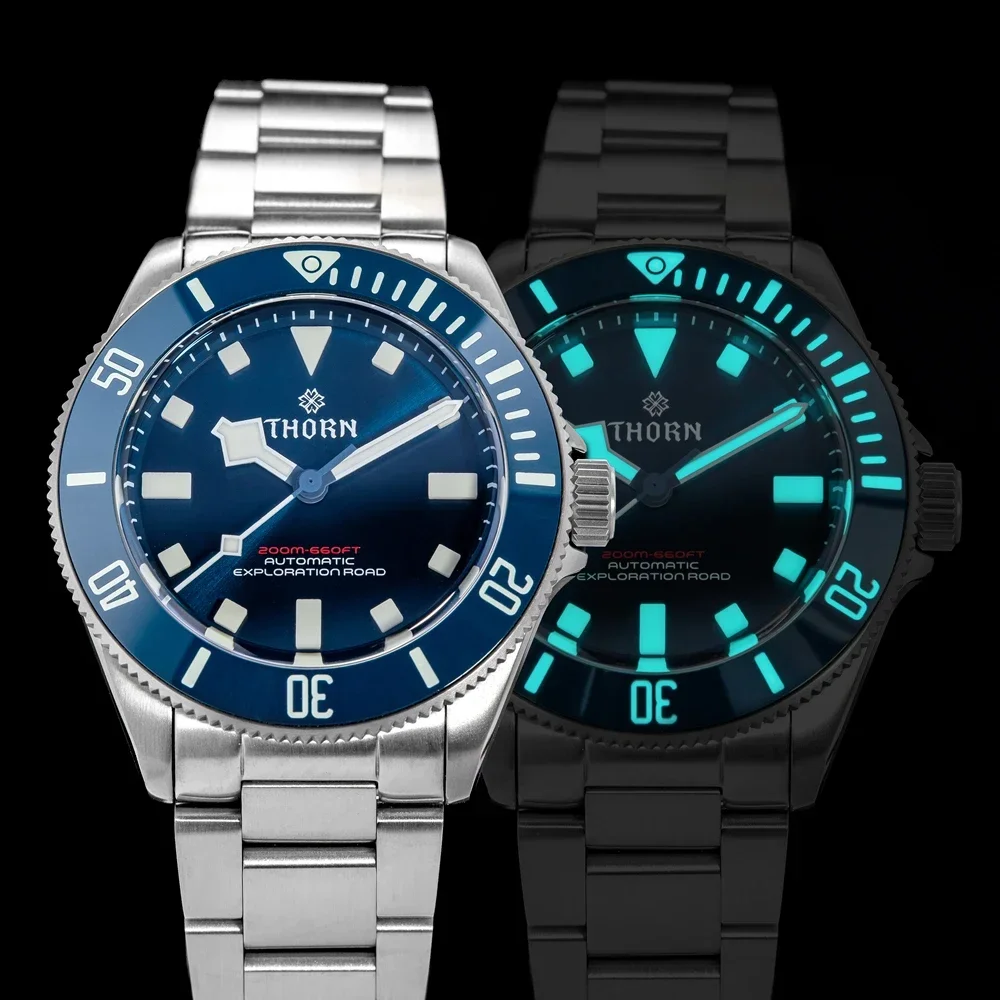 THORN 39mm Titanium Watch Men Homage Vintage PT5000 Movement Automatic Sapphire Crystal C3 Super Luminous 200M Waterproof Watch