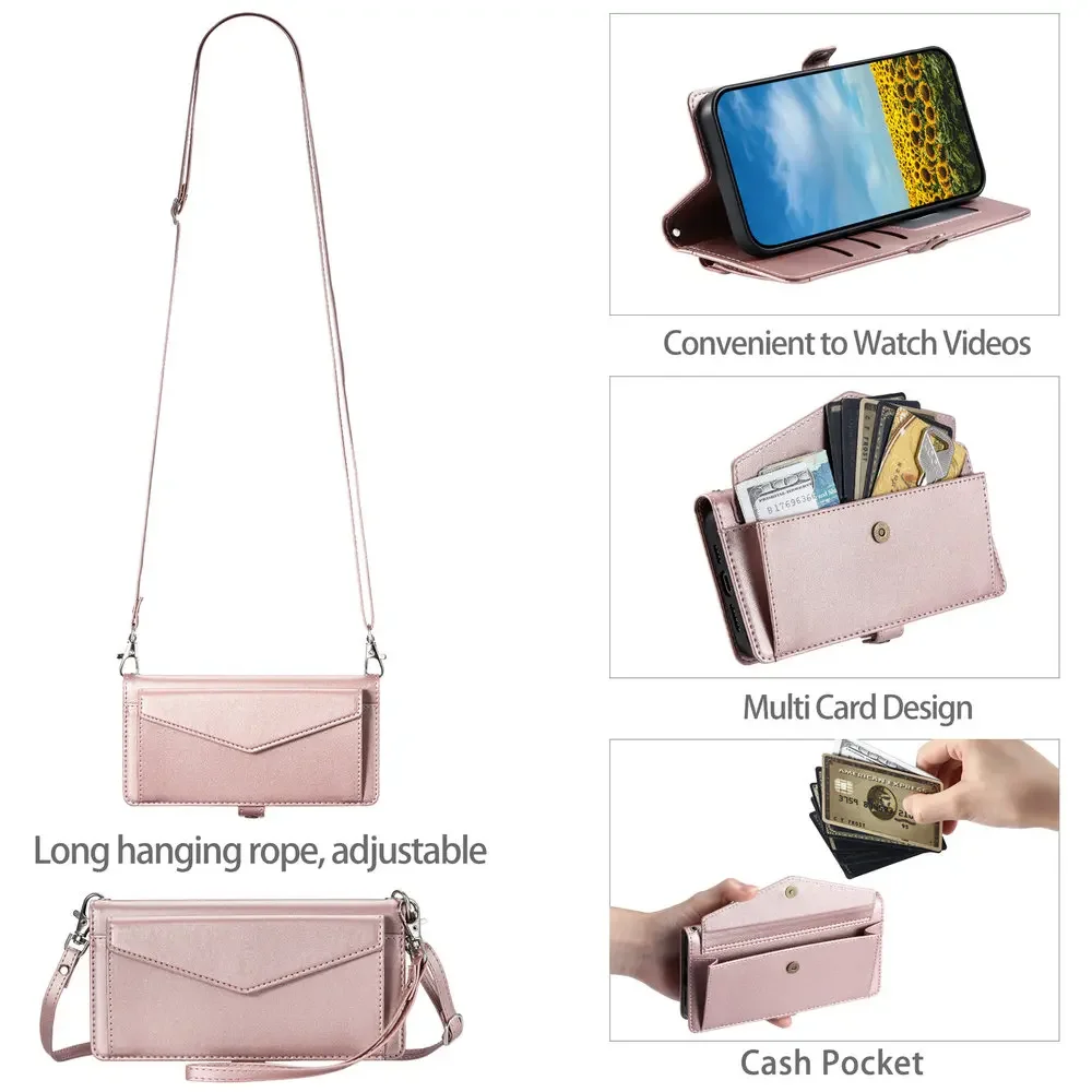 Luxury Crossbody Leather Wallet Case - Premium Phone Cover with Book Style Design