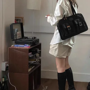 틈새 디자인 다재다능한 어깨 가방, 더블 포켓, 대용량 핸드백, 한국 스타일, 거리, 유행, 유행