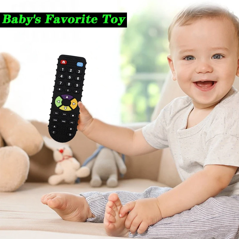 Remote control teether silicone bite baby touch button animal toys baby anti-eating hand teething stick teether
