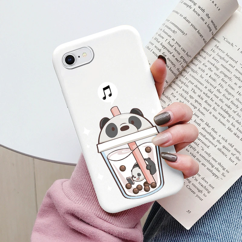 Floral Silicone Phone Case with Cute Cat & Bear Design - Soft Protective Back Cover