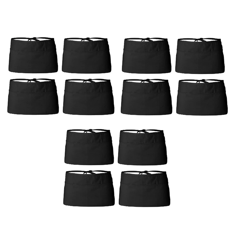 

12 Pack Black Server Waist Aprons Server Waist Apron Waitress Half Apron Belt Pocket Apron