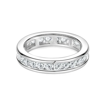 Real S925 Silver Groove Inlaid with D VVS1 Round Moissanite Ring for Women Fashion Wedding Ring with GRA Eternity Band 2