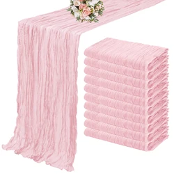 Elegant Sage Green Semi-Sheer Gauze Table Runner Set - Perfect for Weddings, Parties, and Festive Decor (Pink)
