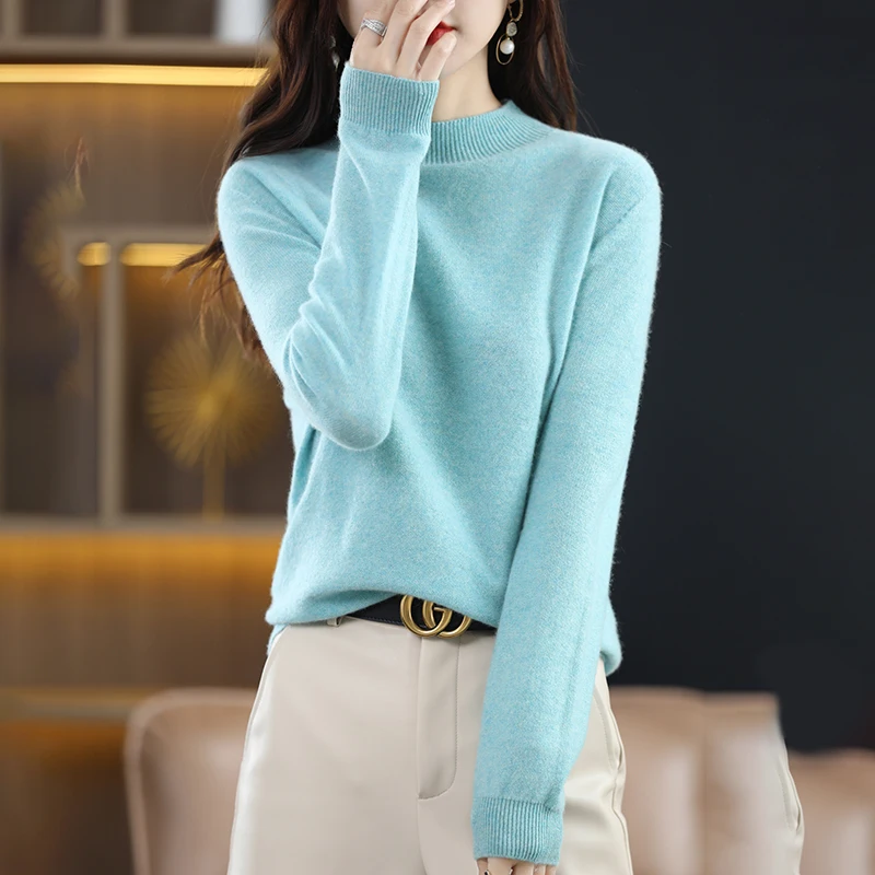 Autumn Winter Woman's Cashmere Sweaters Female Pullover Long Sleeve Half Turtleneck Jumper Knitted Tops Cashmere Sweaters
