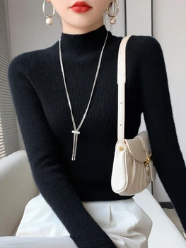 سترة نسائية لخريف وشتاء 2025 ذات ياقة مدورة وسميكة ودافئة وناعمة سترة نسائية ضيقة ملابس علوية محبوكة متعددة الاستخدامات 4