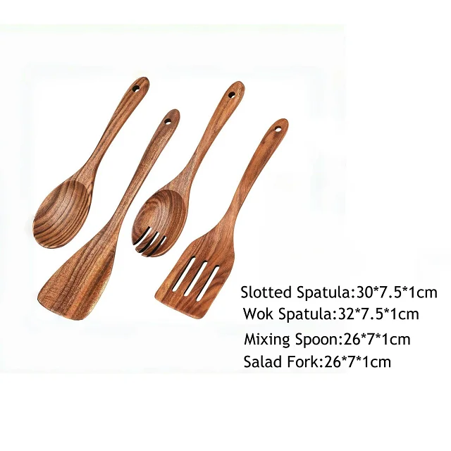 Premium Acacia Wood Non-Stick Cooking Utensil Set with Long Handles